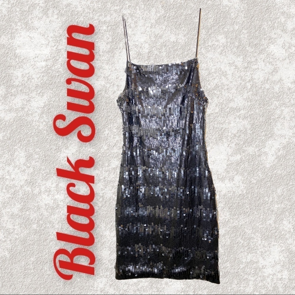 BLACK SWAN Gunmetalβ Metallic Sequined Mini Party Dress, Size Small - Picture 10 of 10